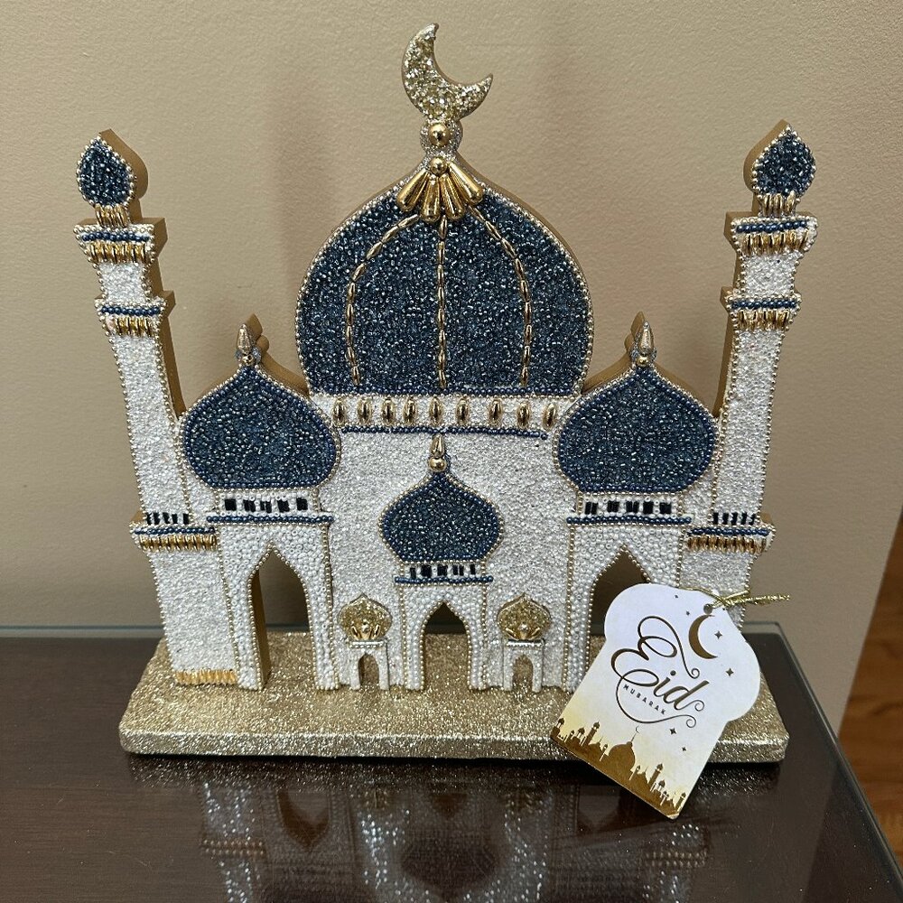Beautiful Beaded & Wooden Eid Mubarak Table Ramadan Decoration NWT